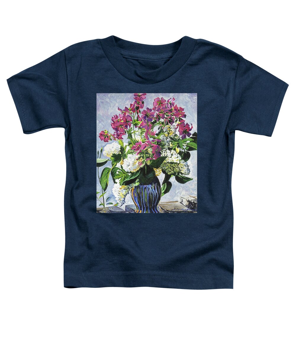 Impressionist Toddler T-Shirt featuring the painting Blue Vase Arrangement by David Lloyd Glover