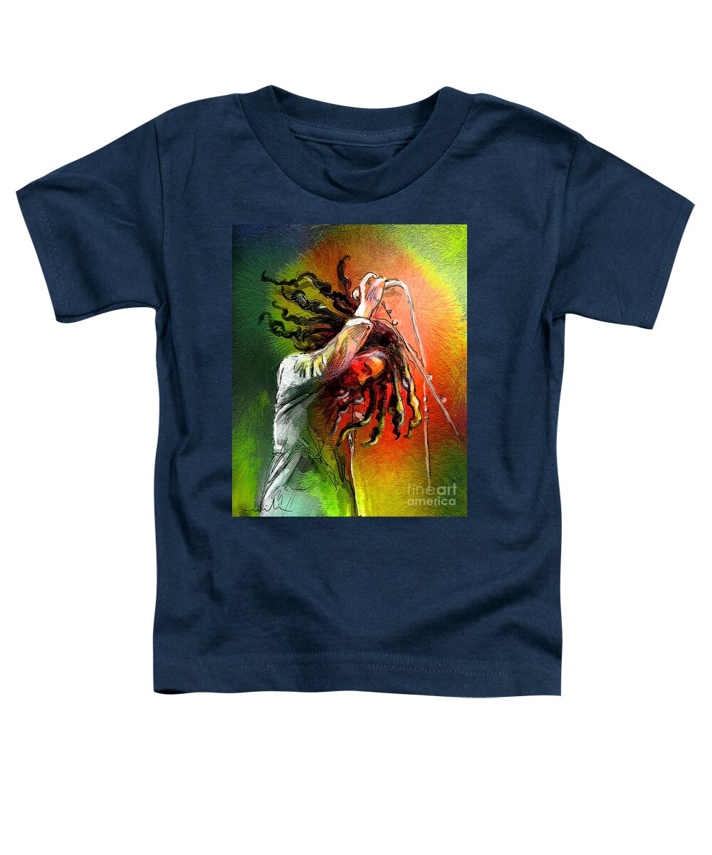 Bob Marley Portrait Toddler T-Shirt featuring the painting Bob Marley 07 by Miki De Goodaboom