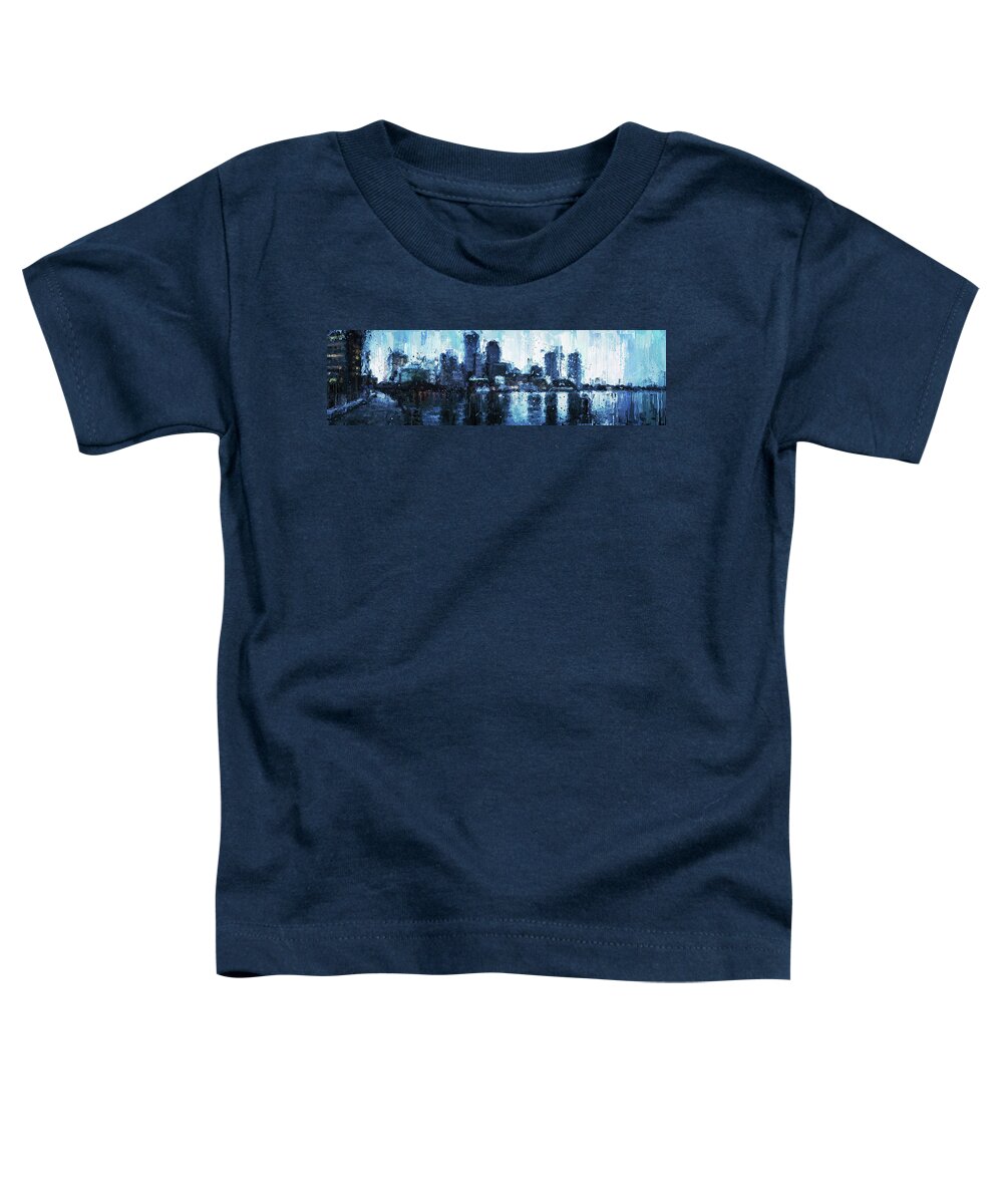 Boston Toddler T-Shirt featuring the painting Boston, Panorama - 08 by AM FineArtPrints