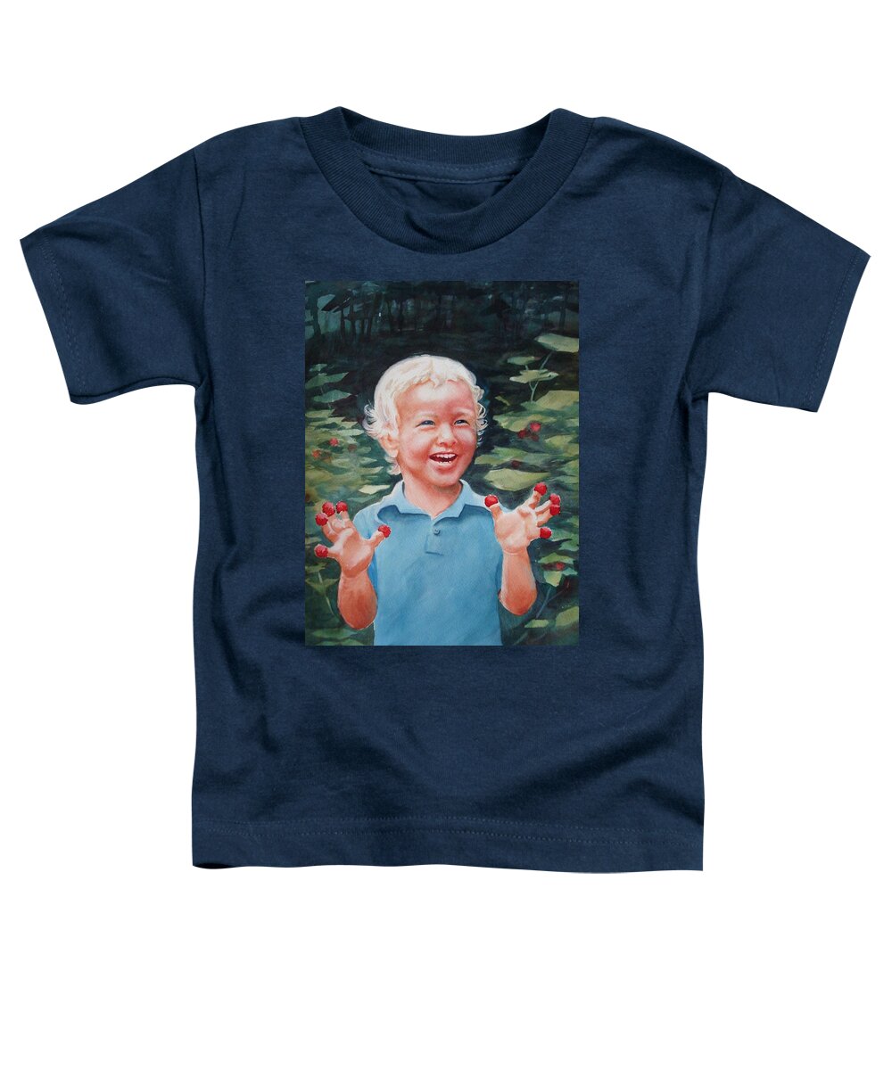 Boy Toddler T-Shirt featuring the painting Boy With Raspberries by Marilyn Jacobson