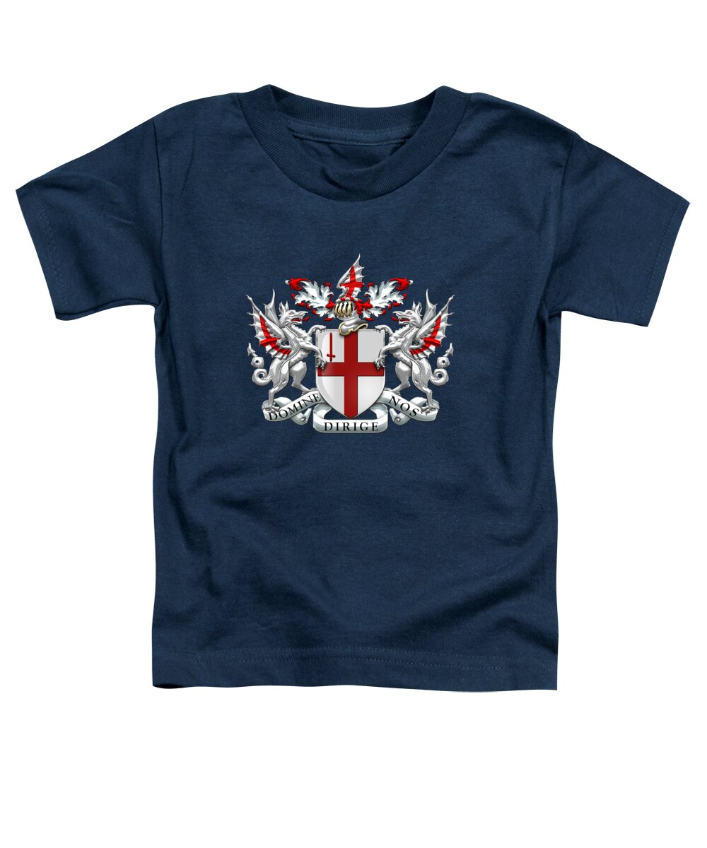 'cities Of The World' Collection By Serge Averbukh Toddler T-Shirt featuring the digital art City of London - Coat of Arms over Blue Leather by Serge Averbukh