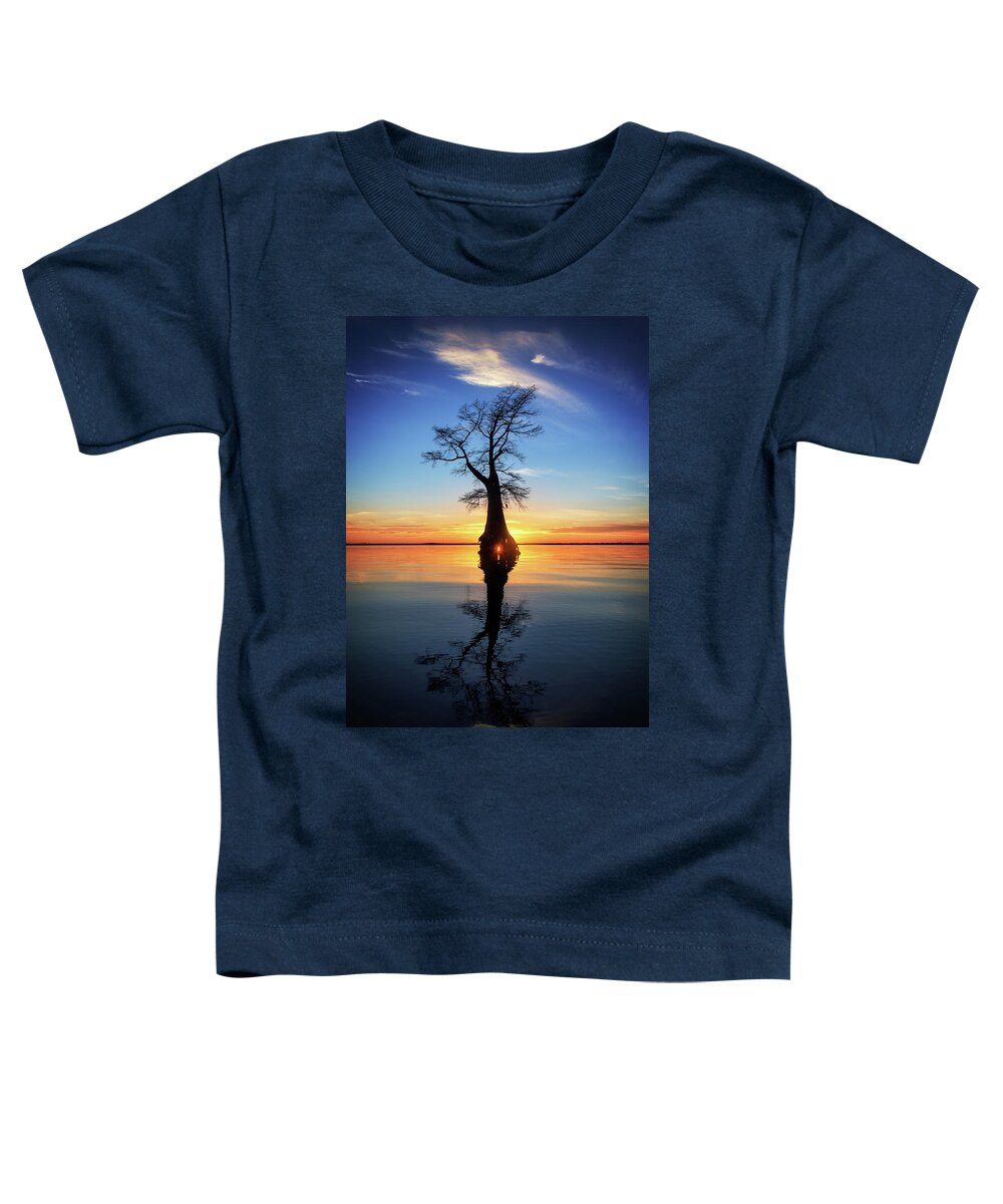 Tree Toddler T-Shirt featuring the photograph Cypress Sunset Reflection by Alan Raasch