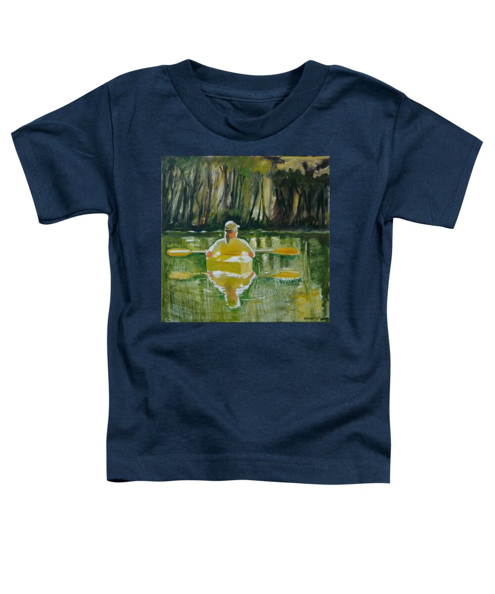 Kayak Toddler T-Shirt featuring the painting Dix River Redux by Laura Lee Cundiff