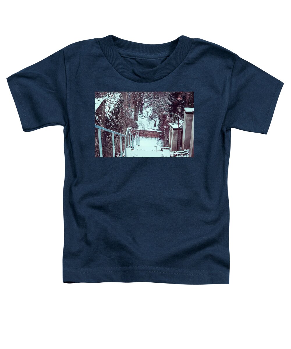 Jenny Rainbow Fine Art Photography Toddler T-Shirt featuring the photograph Down by Snowy Old Stairs by Jenny Rainbow