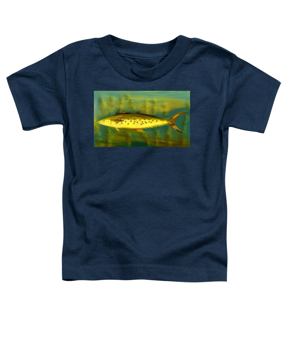 Fish Toddler T-Shirt featuring the digital art Fanciful Fish Art-The Legendary Golden Mackerel by Shelli Fitzpatrick
