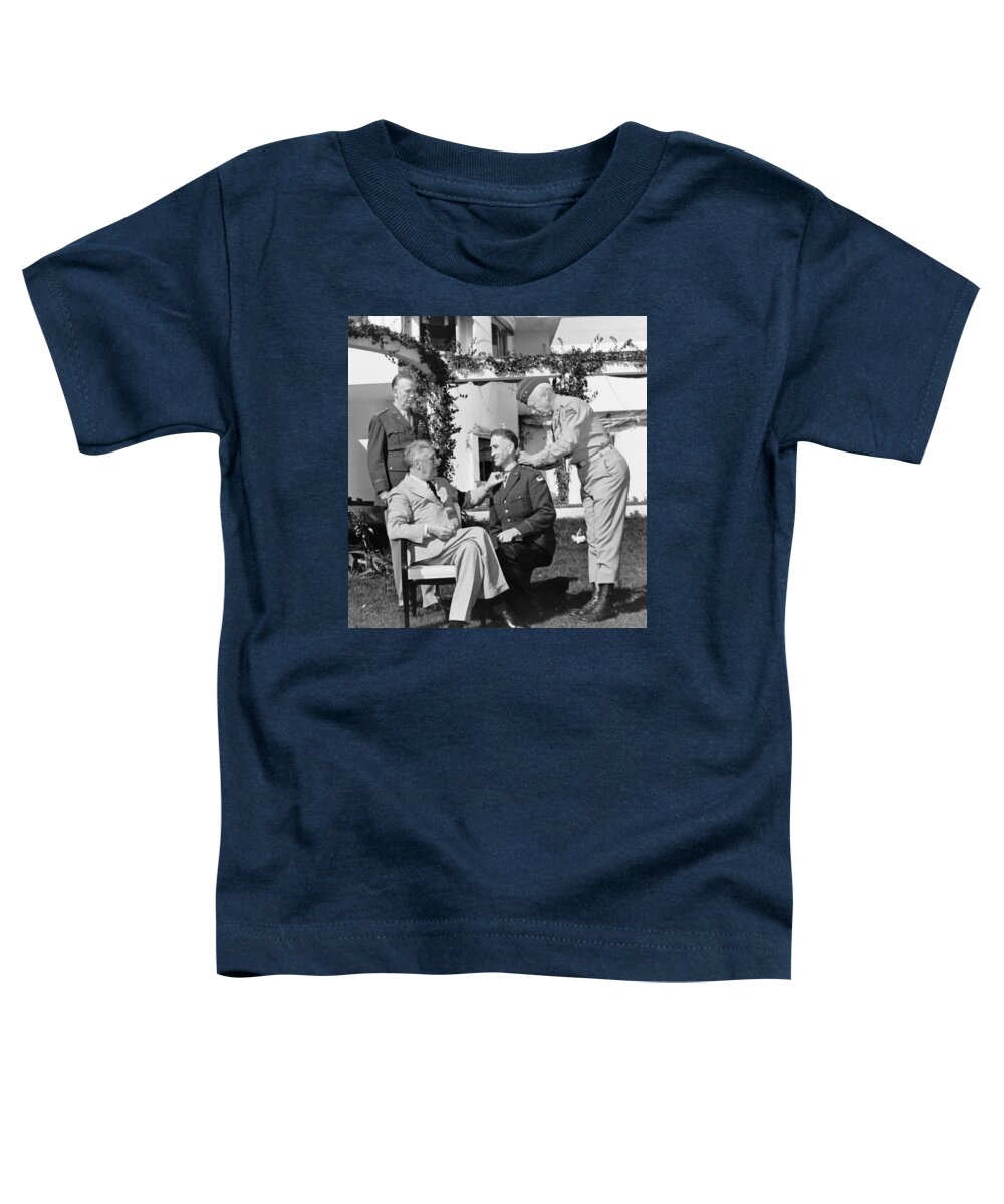 Franklin Roosevelt Toddler T-Shirt featuring the photograph FDR Presenting Medal Of Honor To William Wilbur by War Is Hell Store