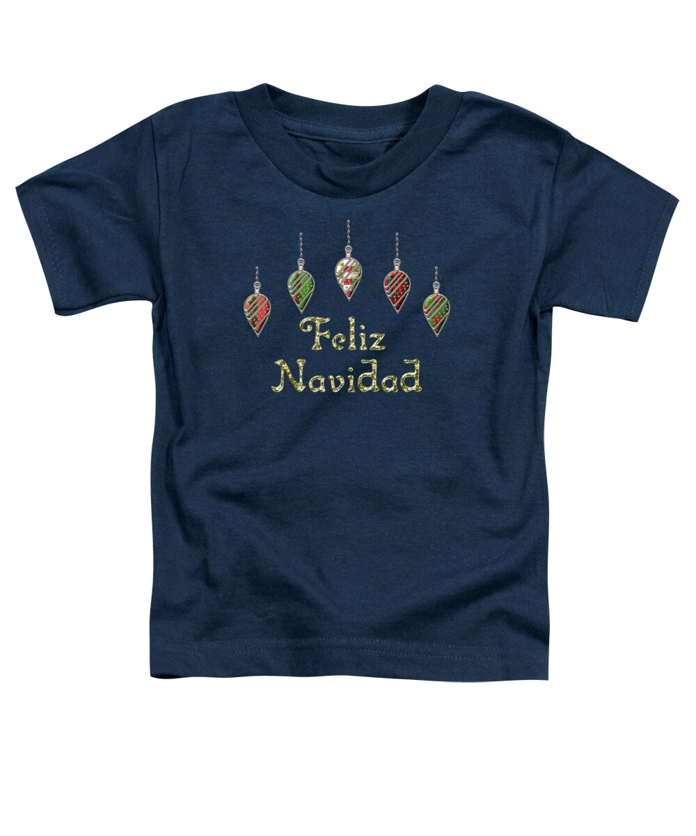 Red Toddler T-Shirt featuring the digital art Feliz Navidad Spanish Merry Christmas by Movie Poster Prints