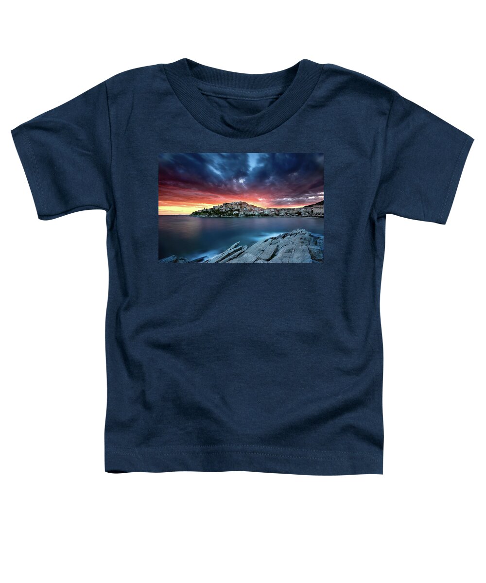 Kavala Toddler T-Shirt featuring the photograph Fire In The Sky by Elias Pentikis