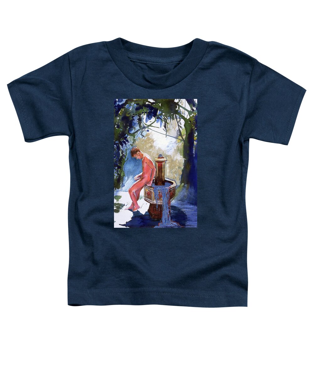 Naked Boy Toddler T-Shirt featuring the painting Fountain by Rene Capone