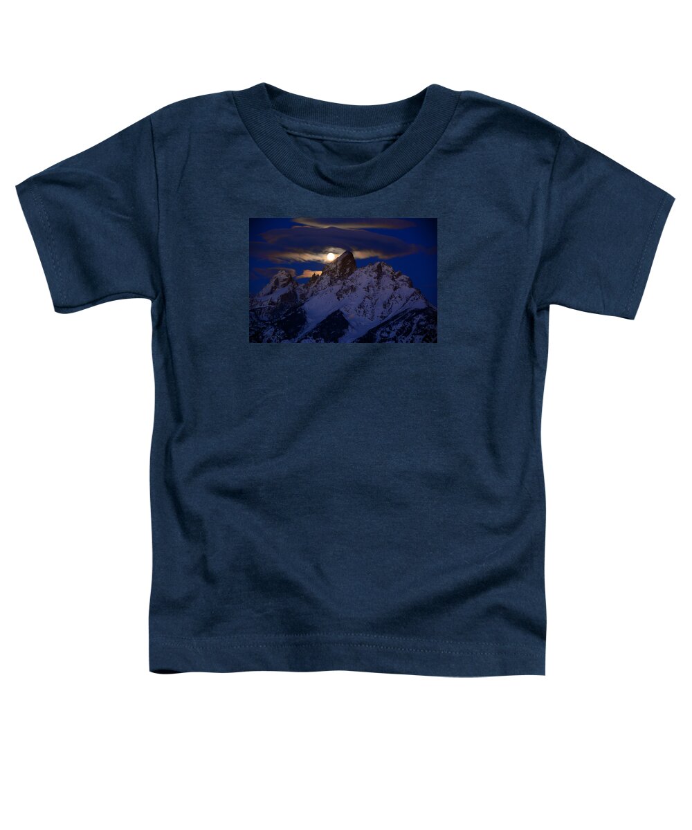 Full Moon Sets Over The Grand Teton Toddler T-Shirt featuring the photograph Full Moon Sets Over the Grand Teton by Raymond Salani III
