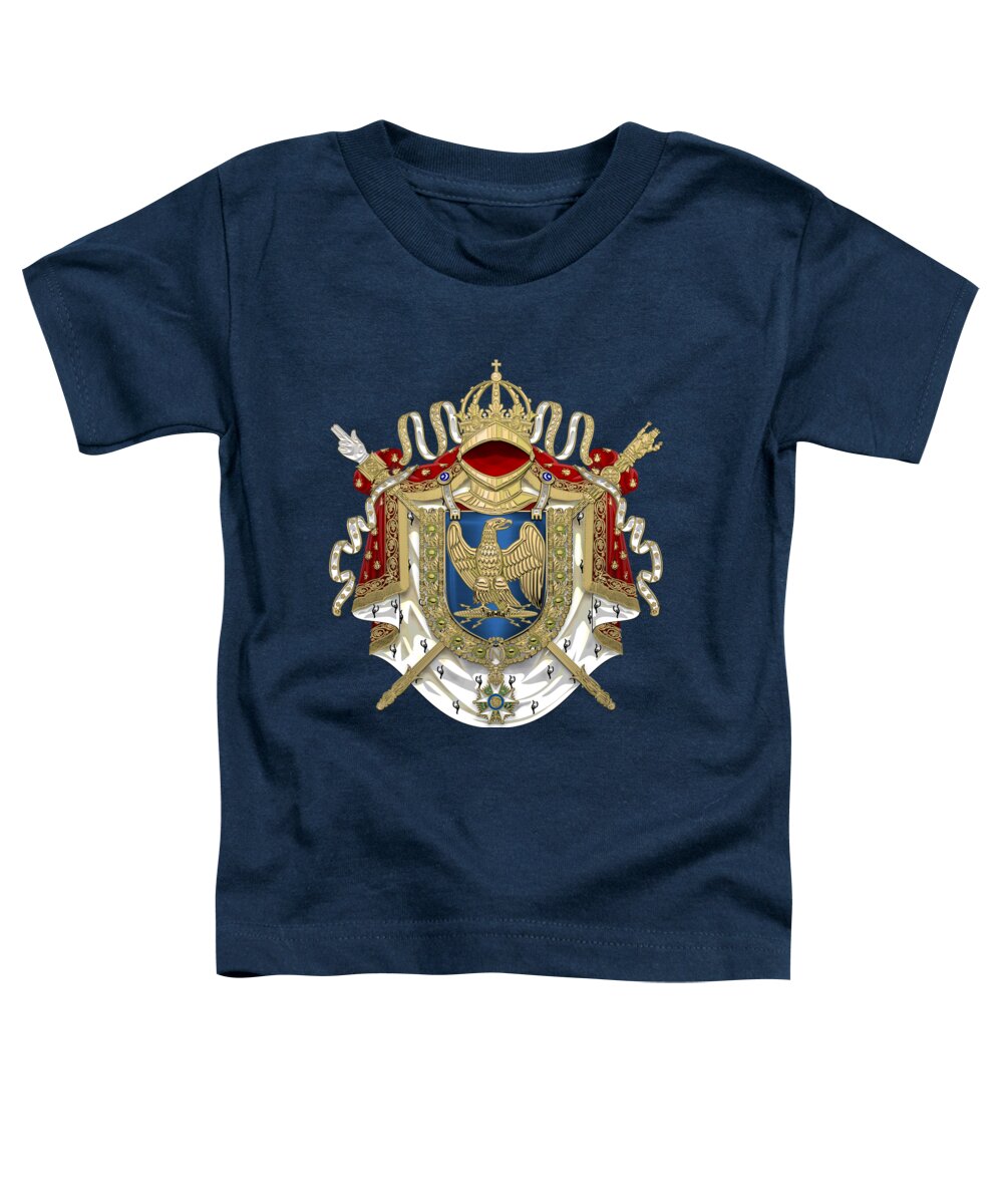 'napoleon Bonaparte' Collection By Serge Averbukh Toddler T-Shirt featuring the digital art Greater Coat of Arms of the First French Empire over Blue Velvet by Serge Averbukh