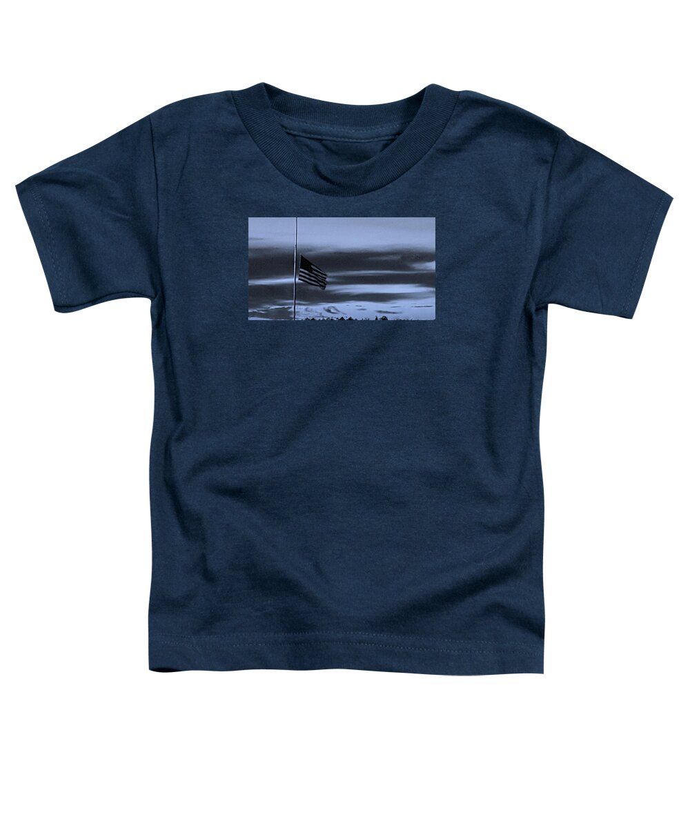 American Flag Toddler T-Shirt featuring the photograph HALF STAFF AT DAWN in CYAN by Rob Hans