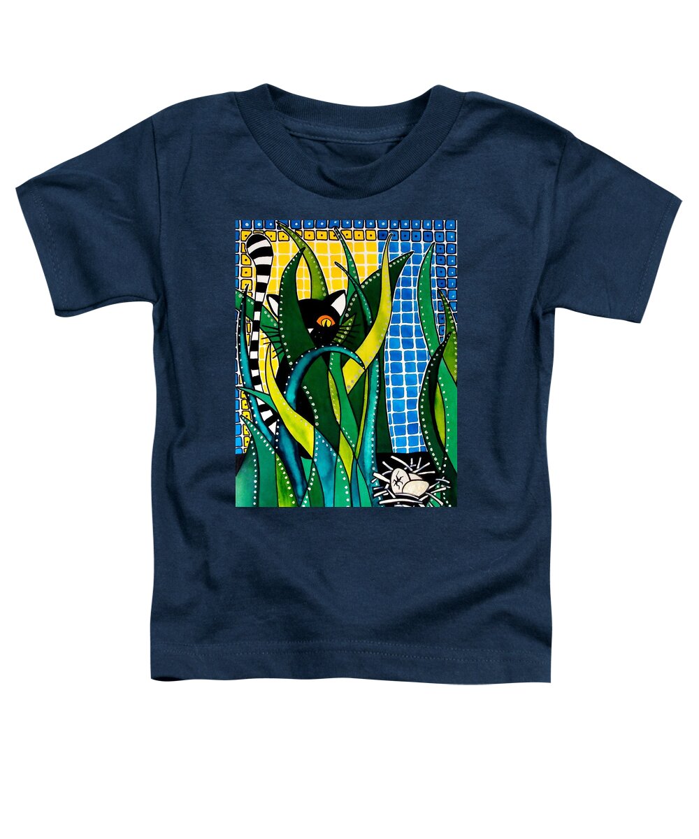 Cat Art Toddler T-Shirt featuring the painting Hunter in Camouflage - Cat Art by Dora Hathazi Mendes by Dora Hathazi Mendes