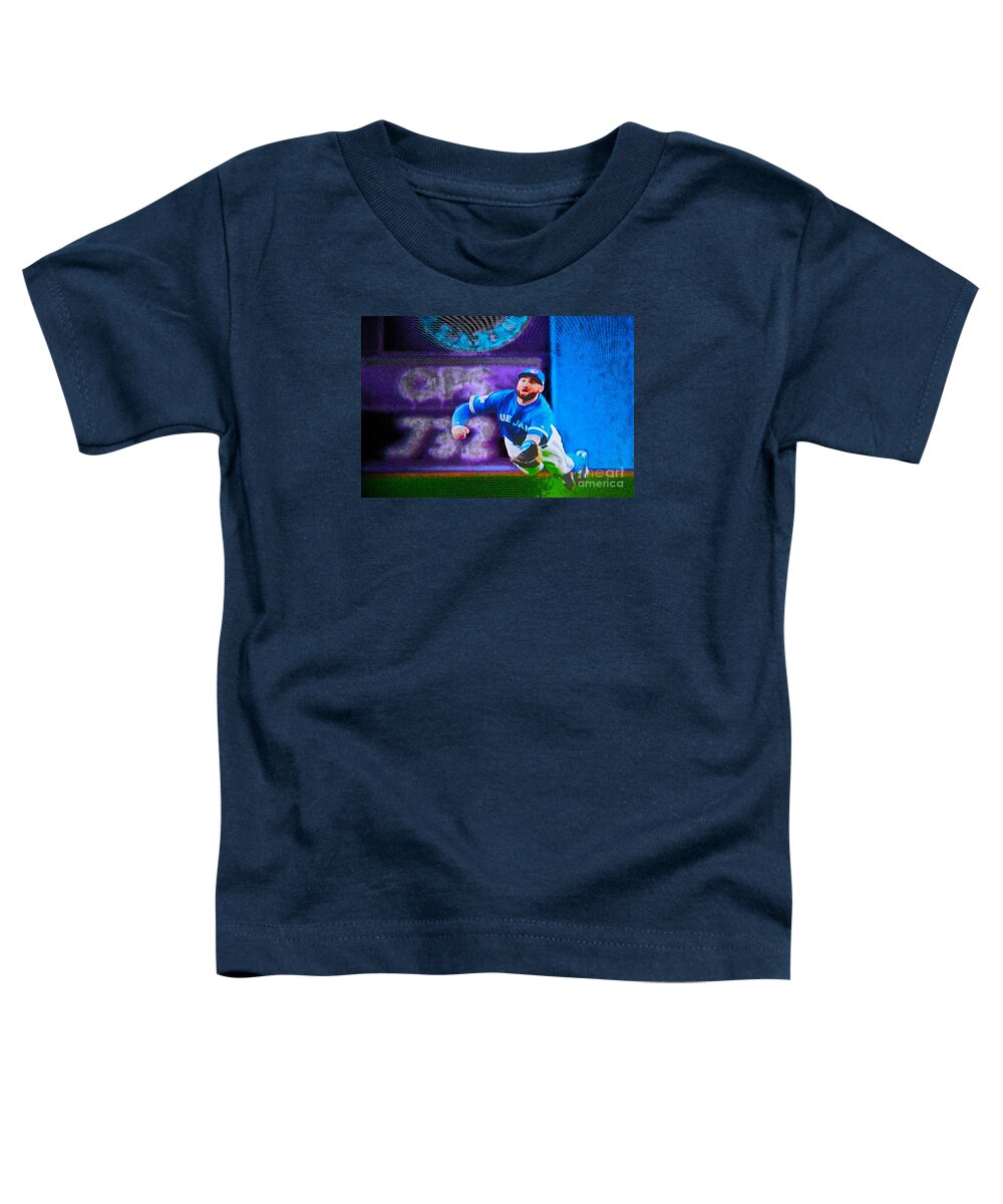 Blue Jays Toddler T-Shirt featuring the digital art Kevin Pillar in Action II by Nina Silver