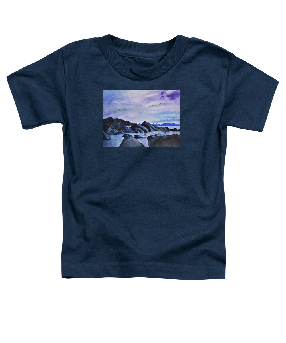 Linda Brody Toddler T-Shirt featuring the painting Late Sunset at the Lake I by Linda Brody