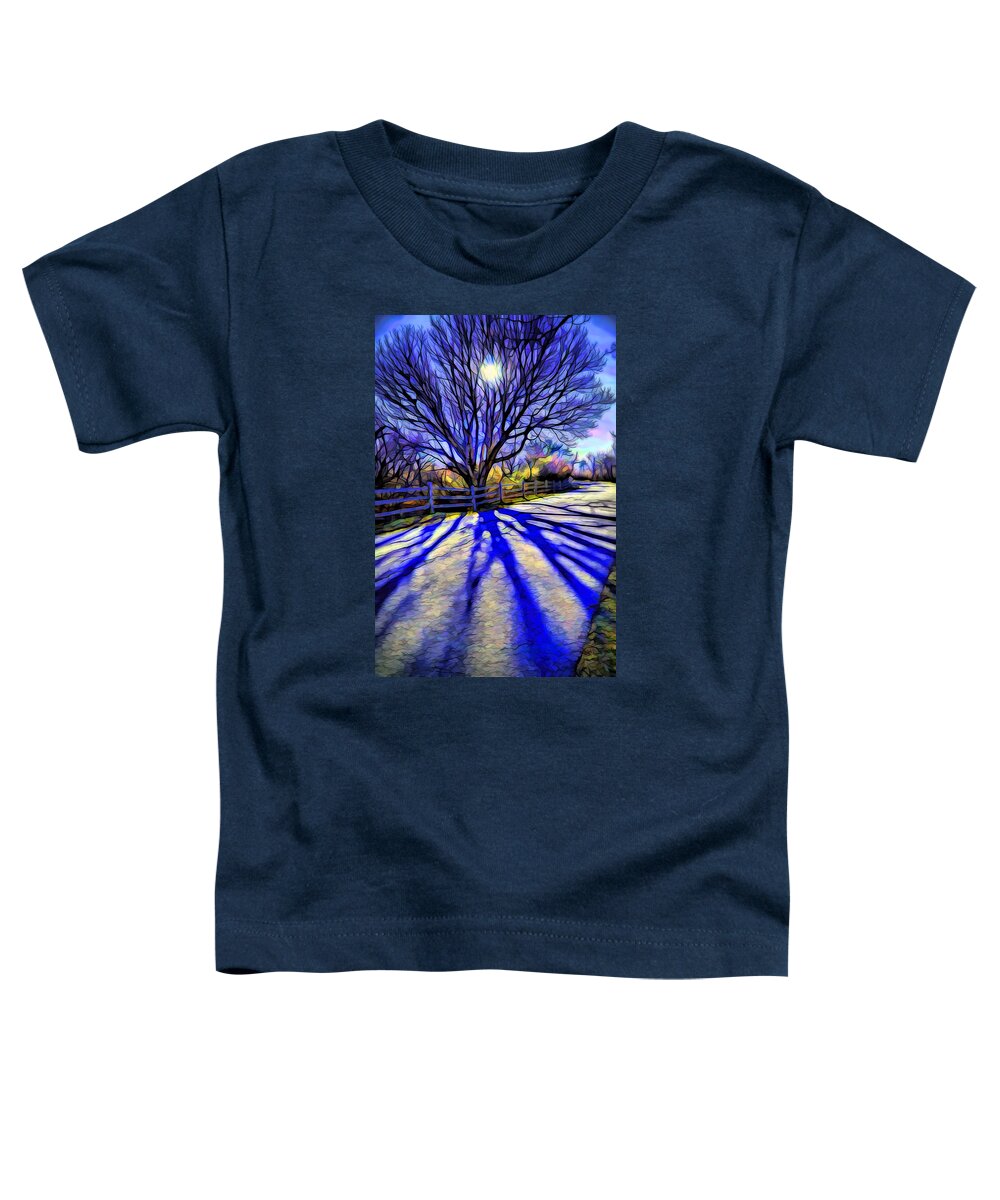 Colorful Tree Toddler T-Shirt featuring the digital art Long afternoon shadows by Lilia D