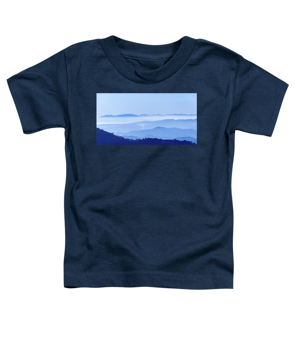 Andalucia Toddler T-Shirt featuring the photograph Misty Blue Mountain Panorama by Geoff Smith