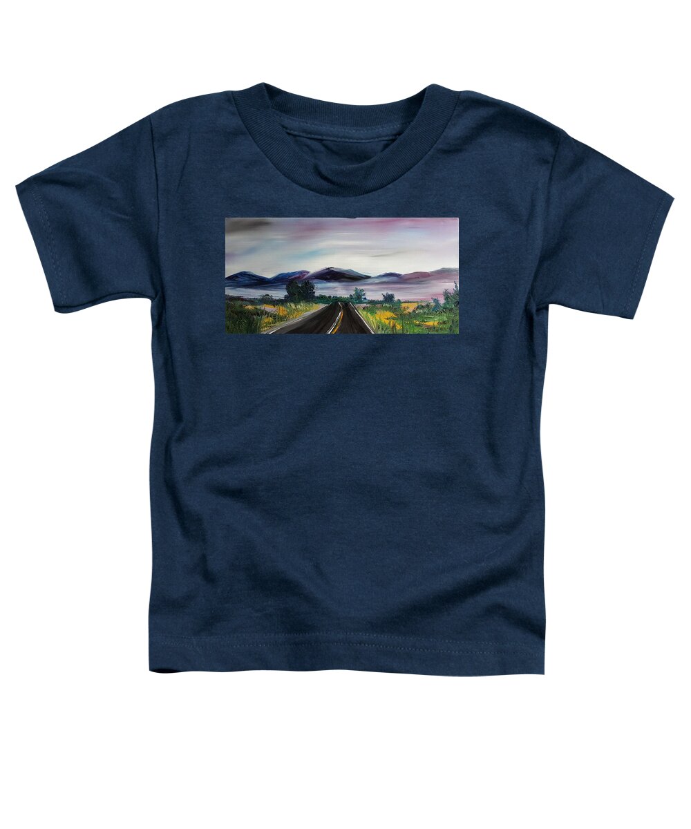 Impressionistic Montana Highway Toddler T-Shirt featuring the painting Montana Road Time   89 by Cheryl Nancy Ann Gordon