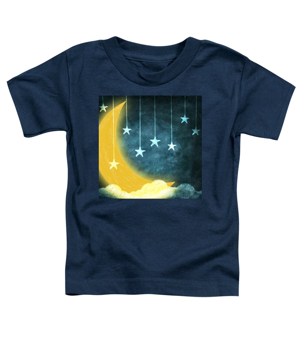 Art Toddler T-Shirt featuring the painting Moon And Stars by Setsiri Silapasuwanchai