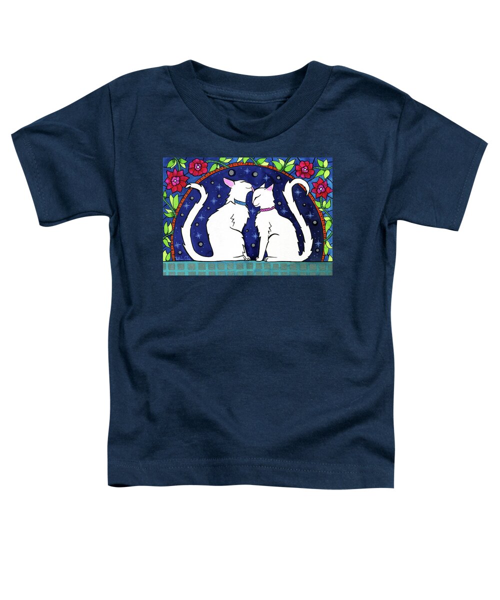 Our Purrfect Universe Toddler T-Shirt featuring the painting Our Purrfect Universe by Dora Hathazi Mendes