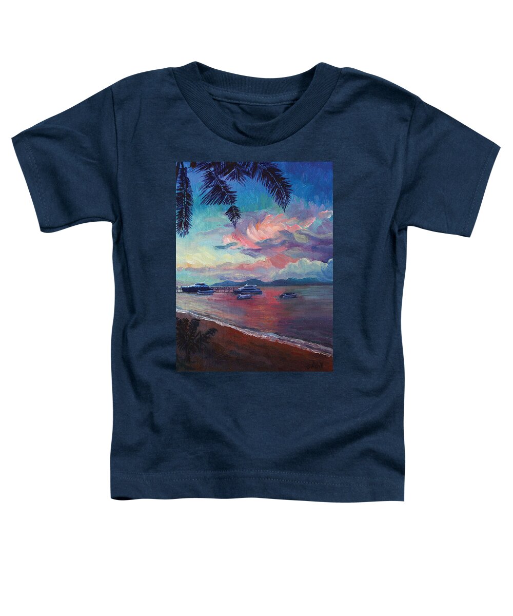 Thailand Toddler T-Shirt featuring the painting Pink Sunset at Samui Beach by Alina Malykhina