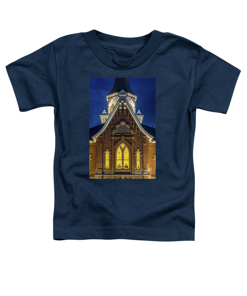 Provo Toddler T-Shirt featuring the photograph Provo City Center Temple Close-up at Night - Utah by Gary Whitton