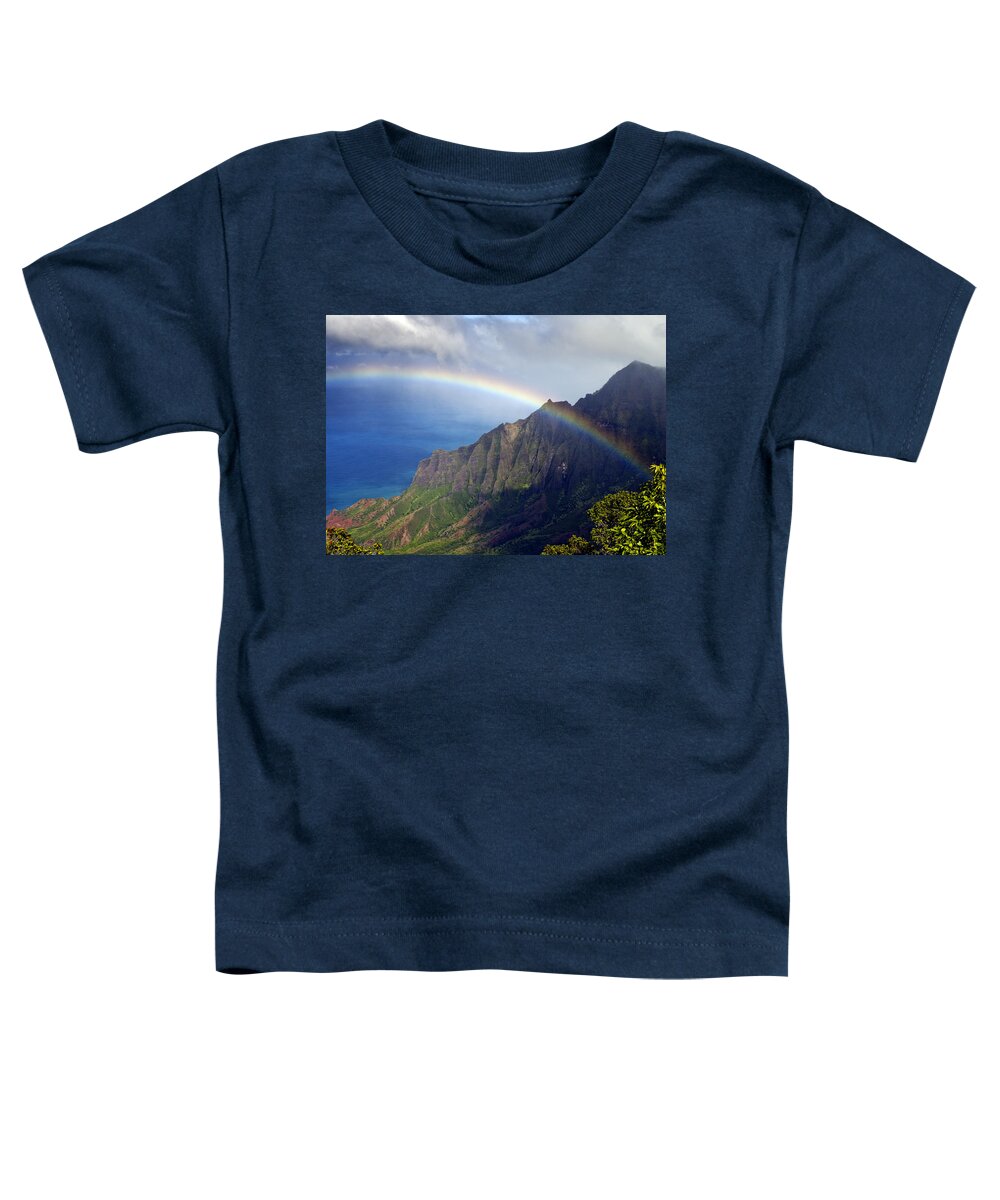 Rainbows Toddler T-Shirt featuring the photograph Rainbow Along the Na Pali Coast Kauai Hawaii from the Kalalau Lookout by Brendan Reals