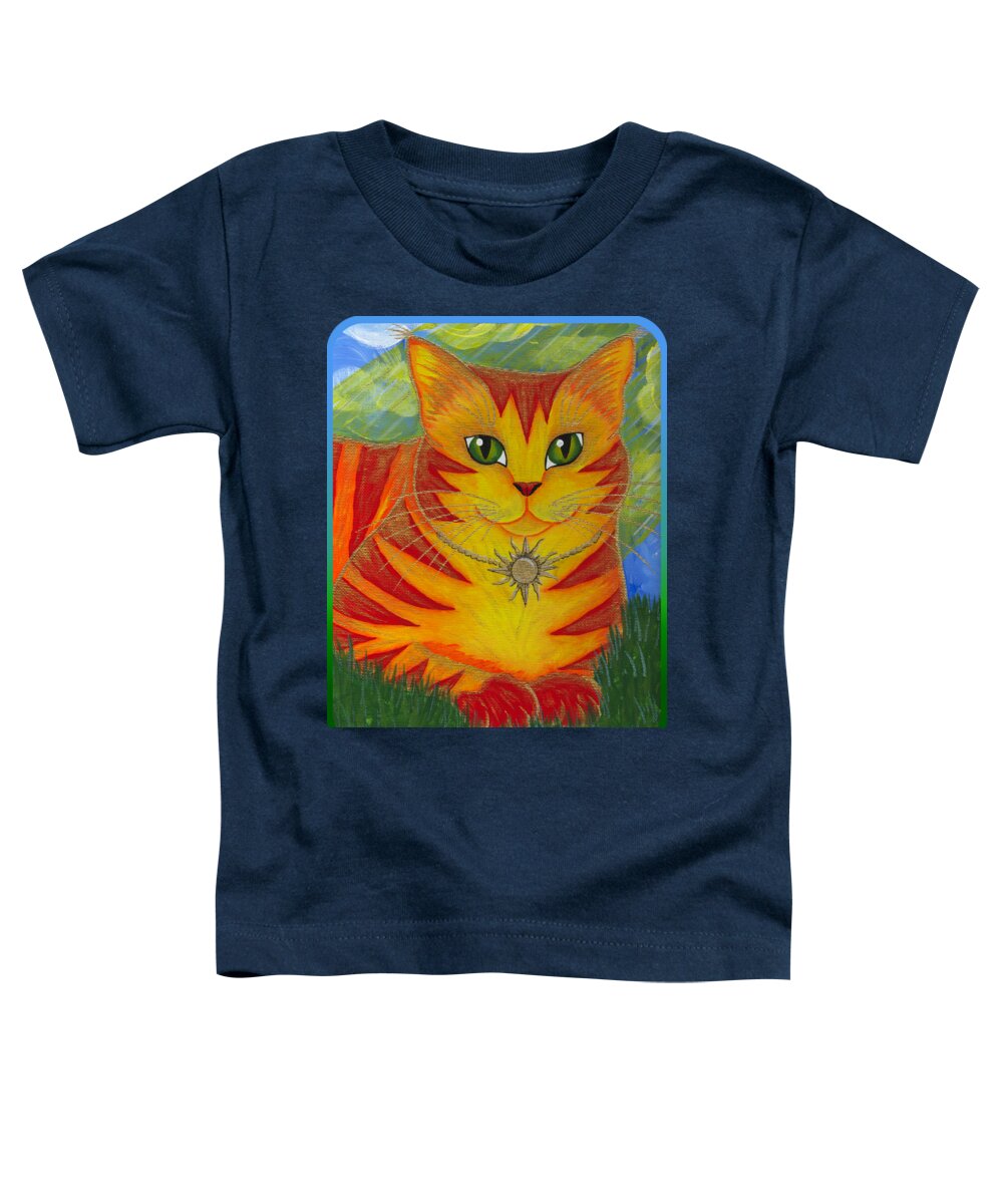 Rajah Toddler T-Shirt featuring the painting Rajah Golden Sun Cat by Carrie Hawks