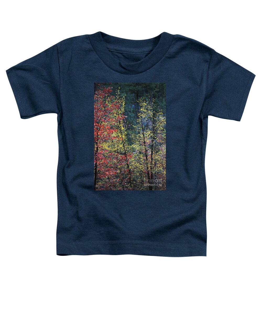 Landscape Toddler T-Shirt featuring the photograph Red and Yellow Leaves Abstract Vertical Number 2 by Heather Kirk
