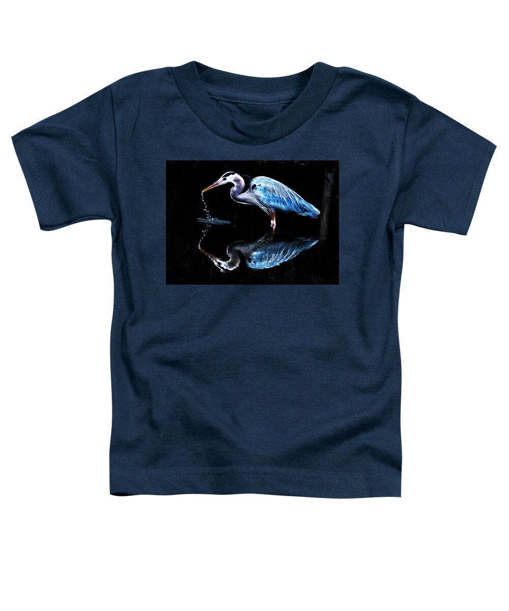 Great Blue Heron Toddler T-Shirt featuring the photograph Reflections of a Great Blue Heron #1 by Mindy Musick King