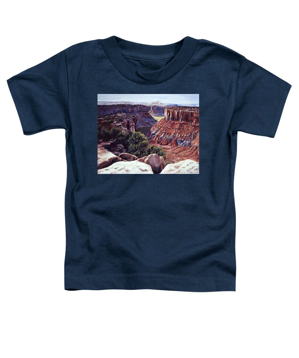 Landscape Toddler T-Shirt featuring the painting Rimrocked No Way Down by Page Holland