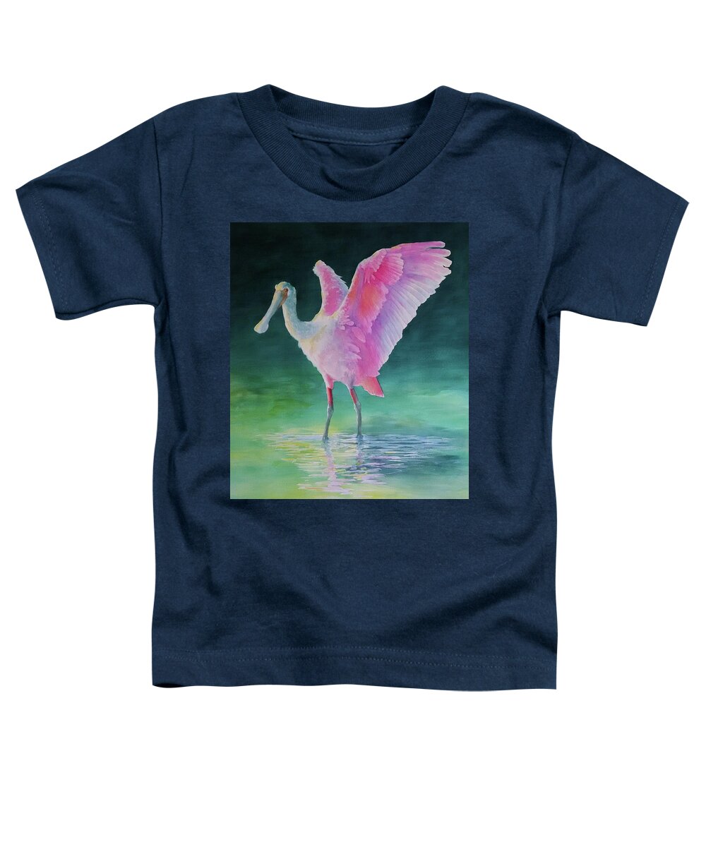 Florida Toddler T-Shirt featuring the painting Roseate Spoonbill Stretching Wings by George Harth