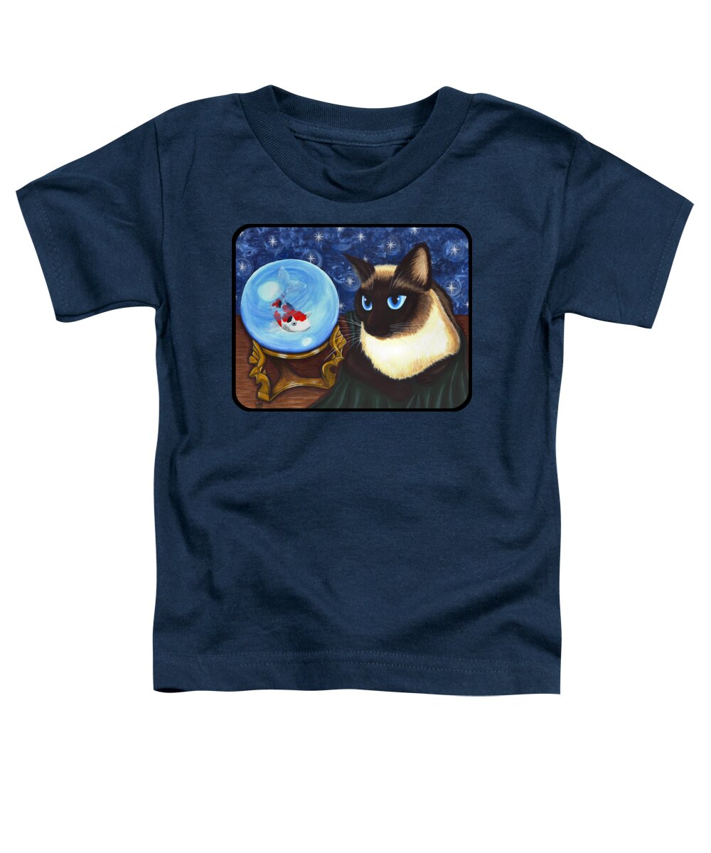 Siamese Cat Toddler T-Shirt featuring the painting Rue Rue's Fortune - Siamese Cat Koi by Carrie Hawks