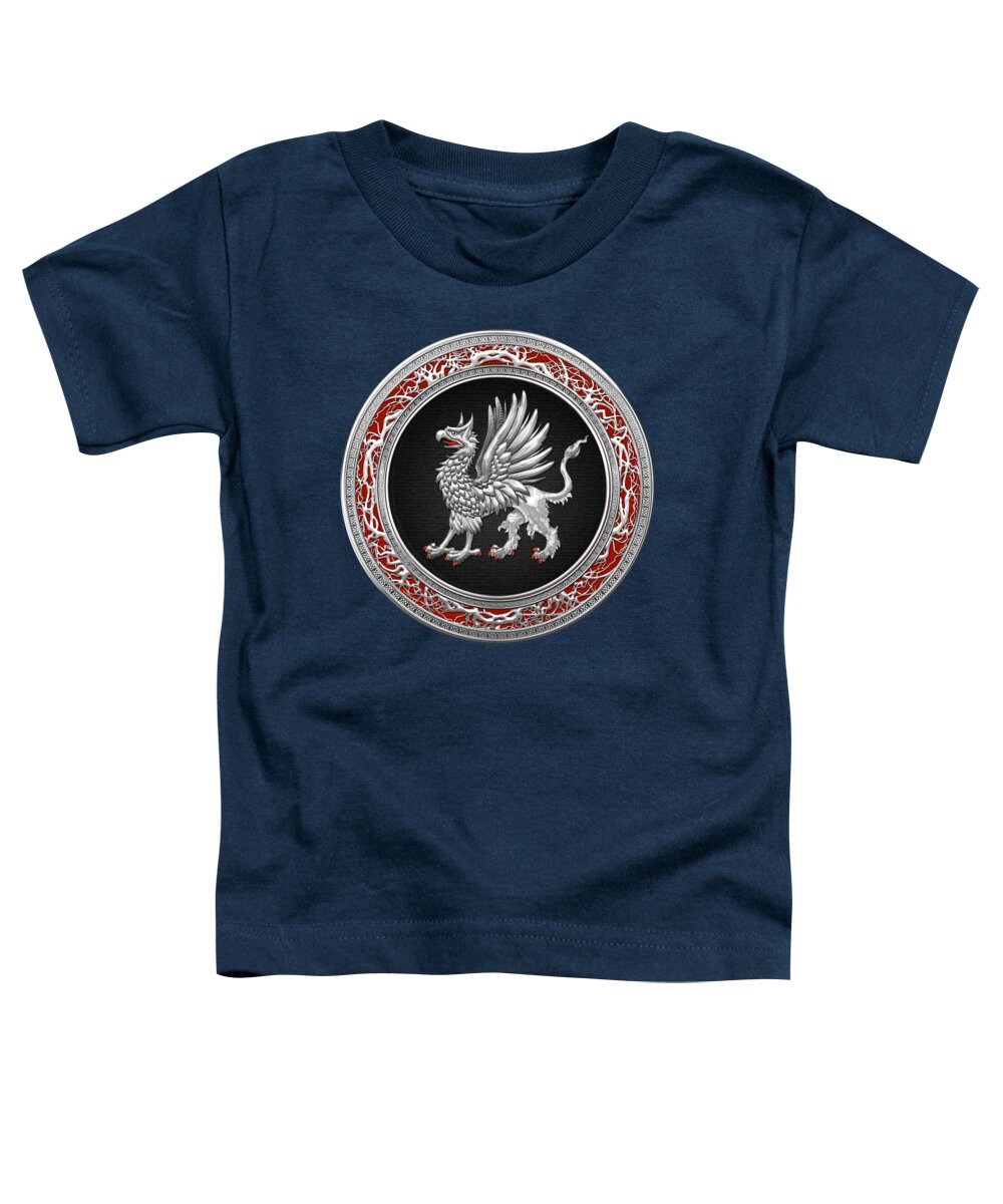 'treasure Trove' By Serge Averbukh Toddler T-Shirt featuring the digital art Sacred Silver Griffin on Blue Leather by Serge Averbukh