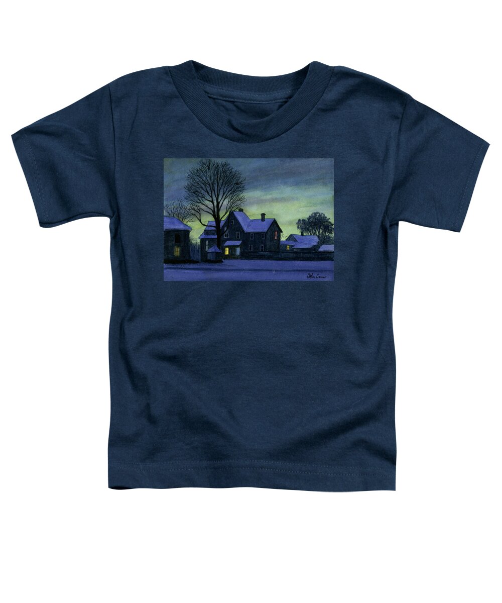 Winter Scene Toddler T-Shirt featuring the painting Settling In For the Night by Arthur Barnes