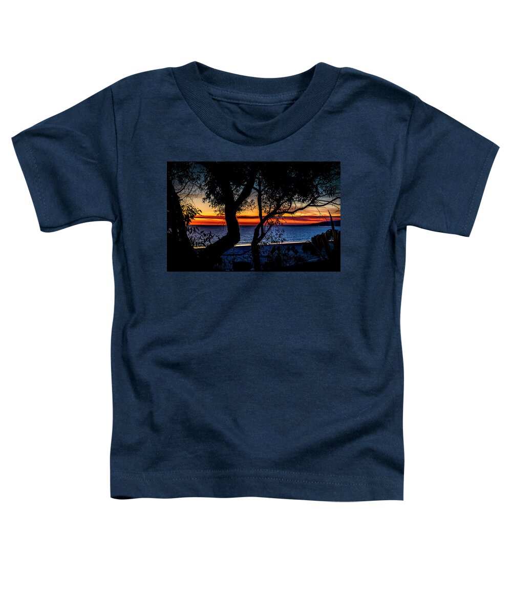 Sunset Silhouettes Toddler T-Shirt featuring the photograph Silhouettes Over Blue Water by Gene Parks