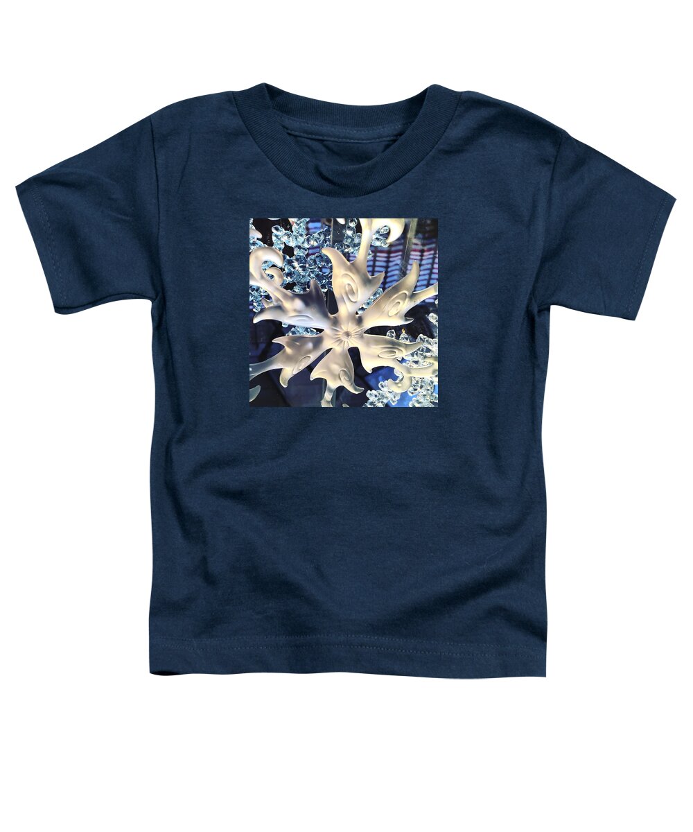 Silver Toddler T-Shirt featuring the photograph Silver and Blue Snow Flakes by KG Thienemann