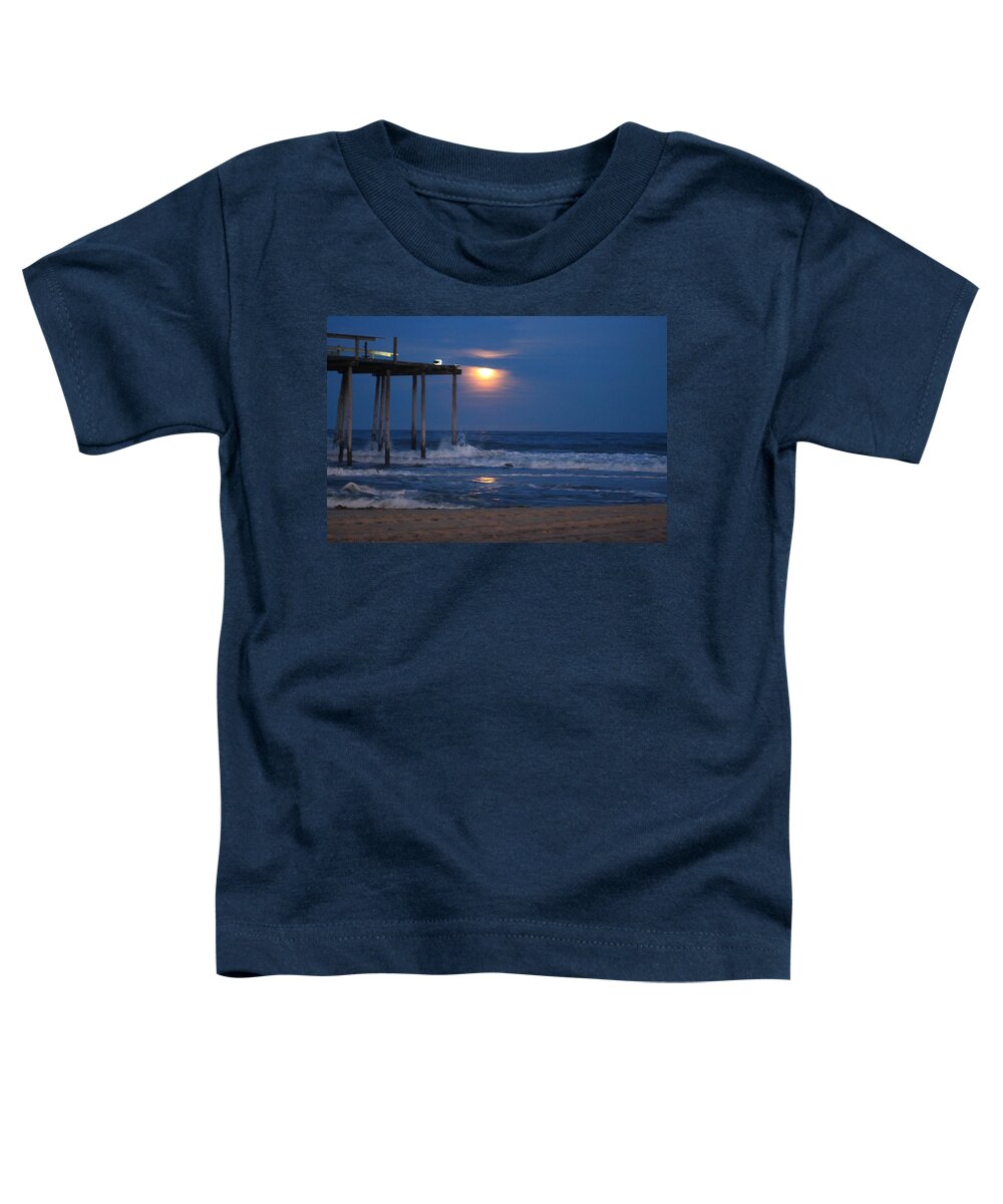 Planet Toddler T-Shirt featuring the photograph Snow Moon at the OC Fishing Pier by Robert Banach