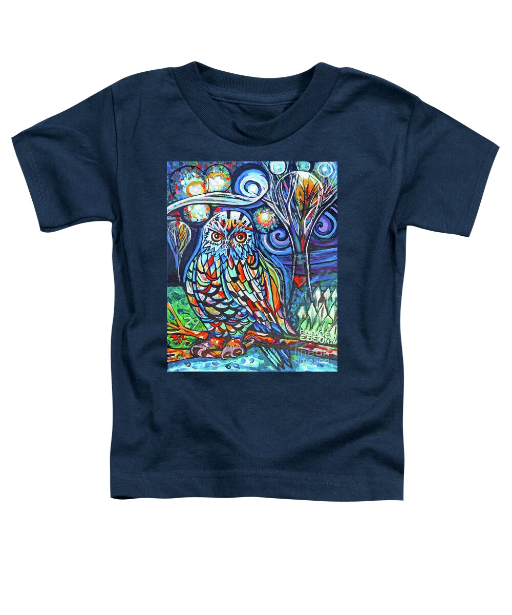 Owl Toddler T-Shirt featuring the painting Snowy Owl Abstract With Moon by Genevieve Esson