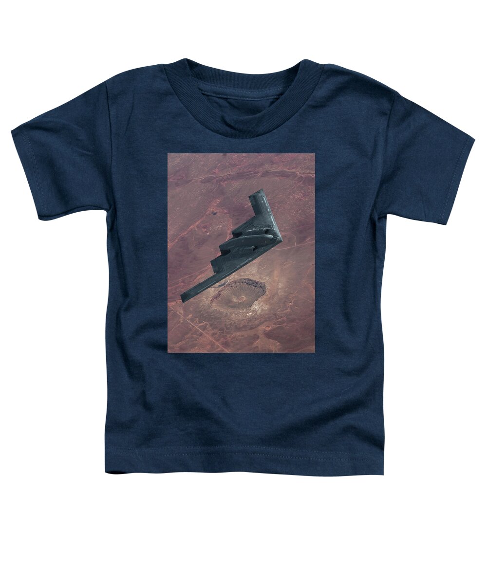 B-2 Stealth Bomber Toddler T-Shirt featuring the mixed media Stealth over the Arizona Meteor Crater by Erik Simonsen