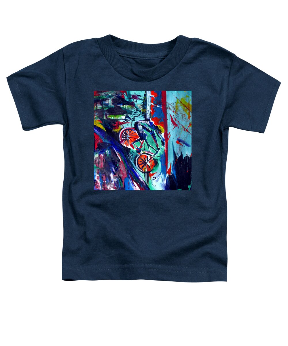 Downhill Mountain Biking Toddler T-Shirt featuring the painting Summer Cycling by John Gholson