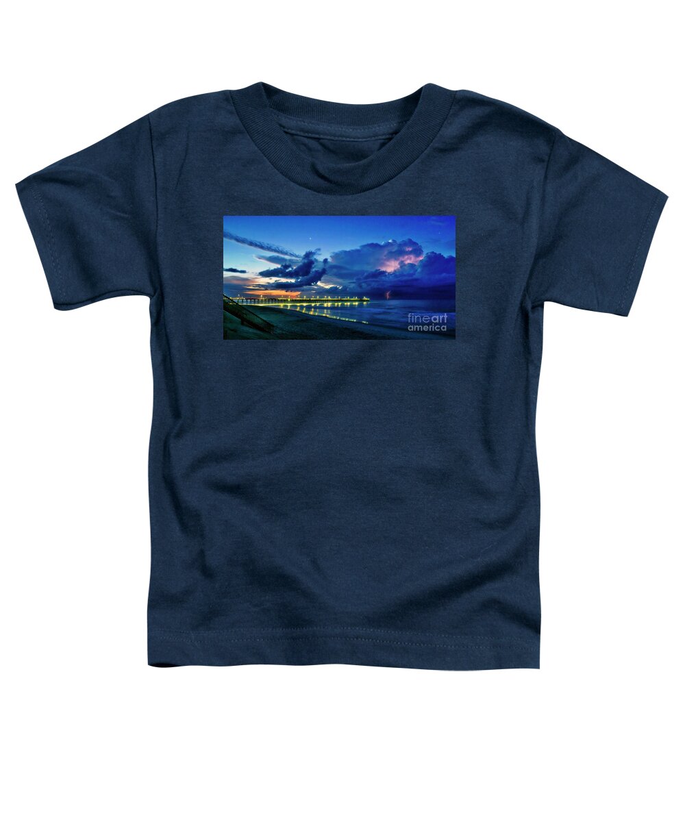 Surf City Toddler T-Shirt featuring the photograph Sunrise Lightning by DJA Images
