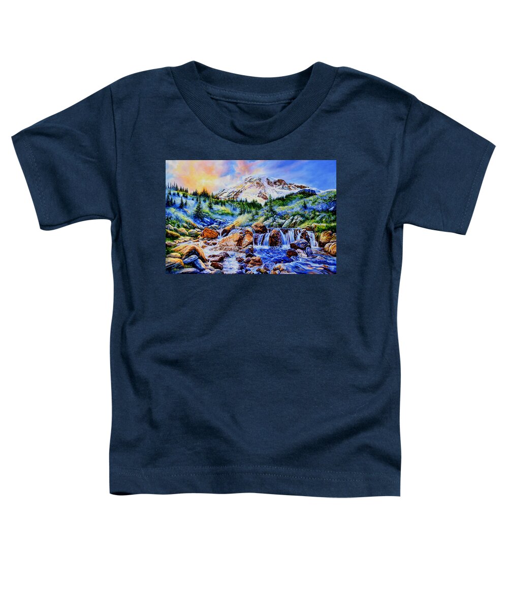 Mt. Rainier Painting Toddler T-Shirt featuring the painting Symphony Of Silence by Hanne Lore Koehler