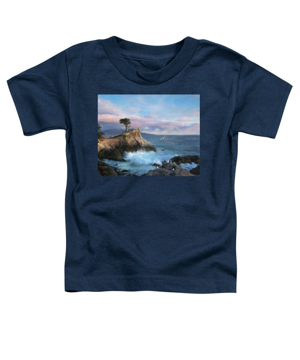 The Lone Cypress Toddler T-Shirt featuring the mixed media The Gritty Lone Cypress Tree by Colleen Taylor