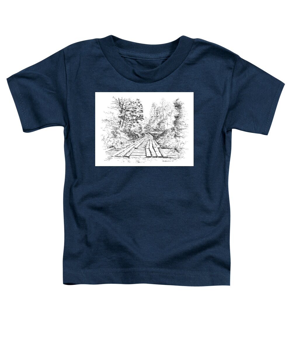 Mcneely Bridge Toddler T-Shirt featuring the drawing The McNeely Bridge by Randy Welborn