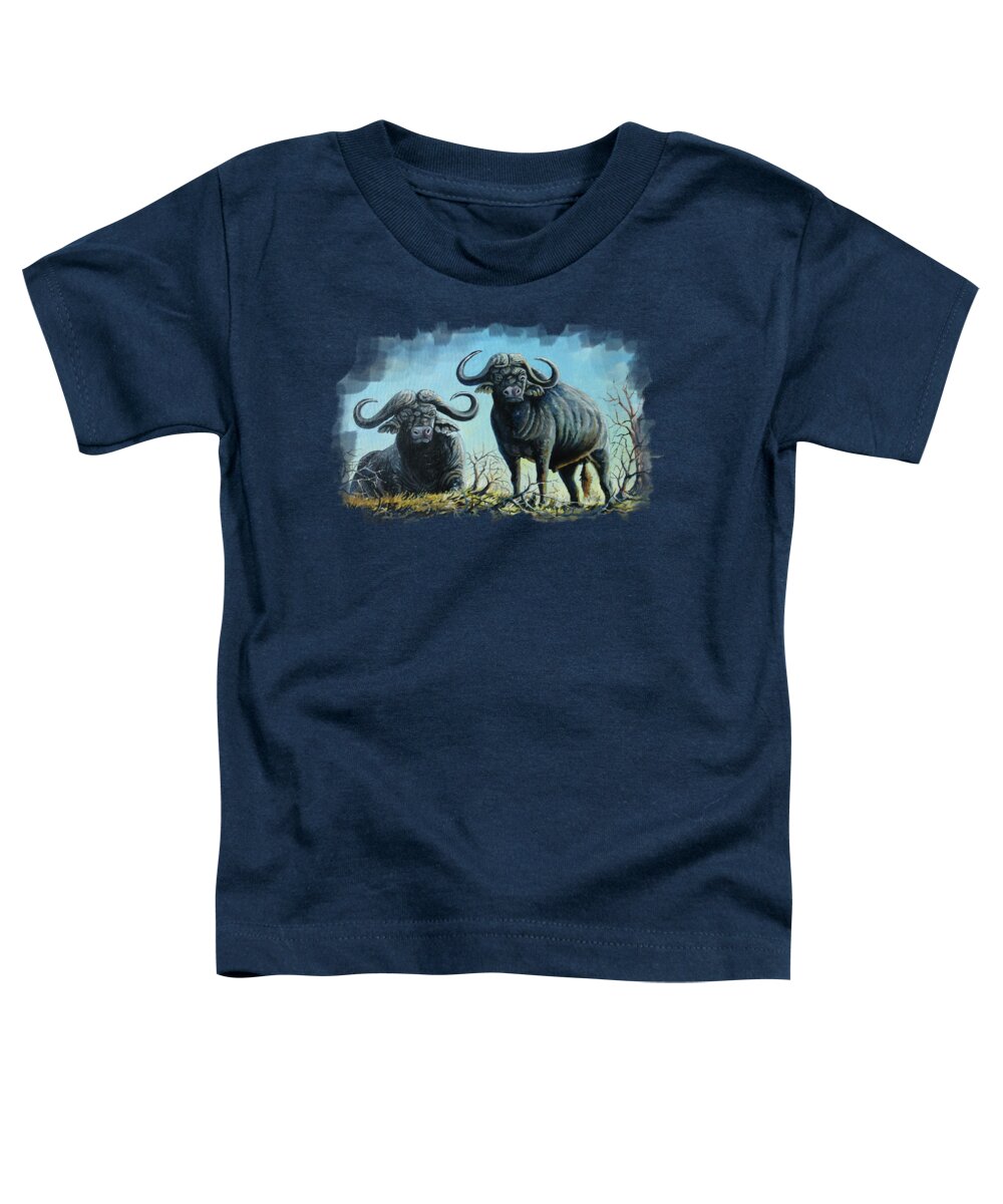 Buffalo Toddler T-Shirt featuring the painting Tough Guys by Anthony Mwangi