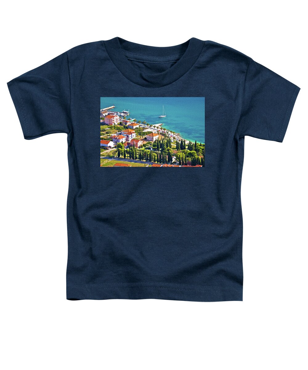 Trogir Toddler T-Shirt featuring the photograph Trogir beach and tourist coast aerial view by Brch Photography