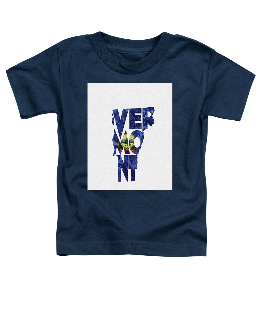 Vermont Toddler T-Shirt featuring the digital art Vermont Typographic Map Flag by Inspirowl Design