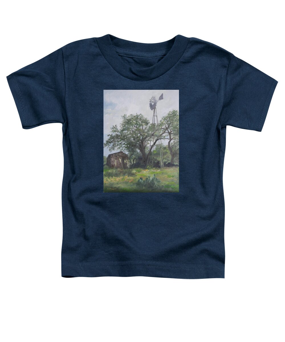 Texas Toddler T-Shirt featuring the painting Windmill at Genhaven by Connie Schaertl