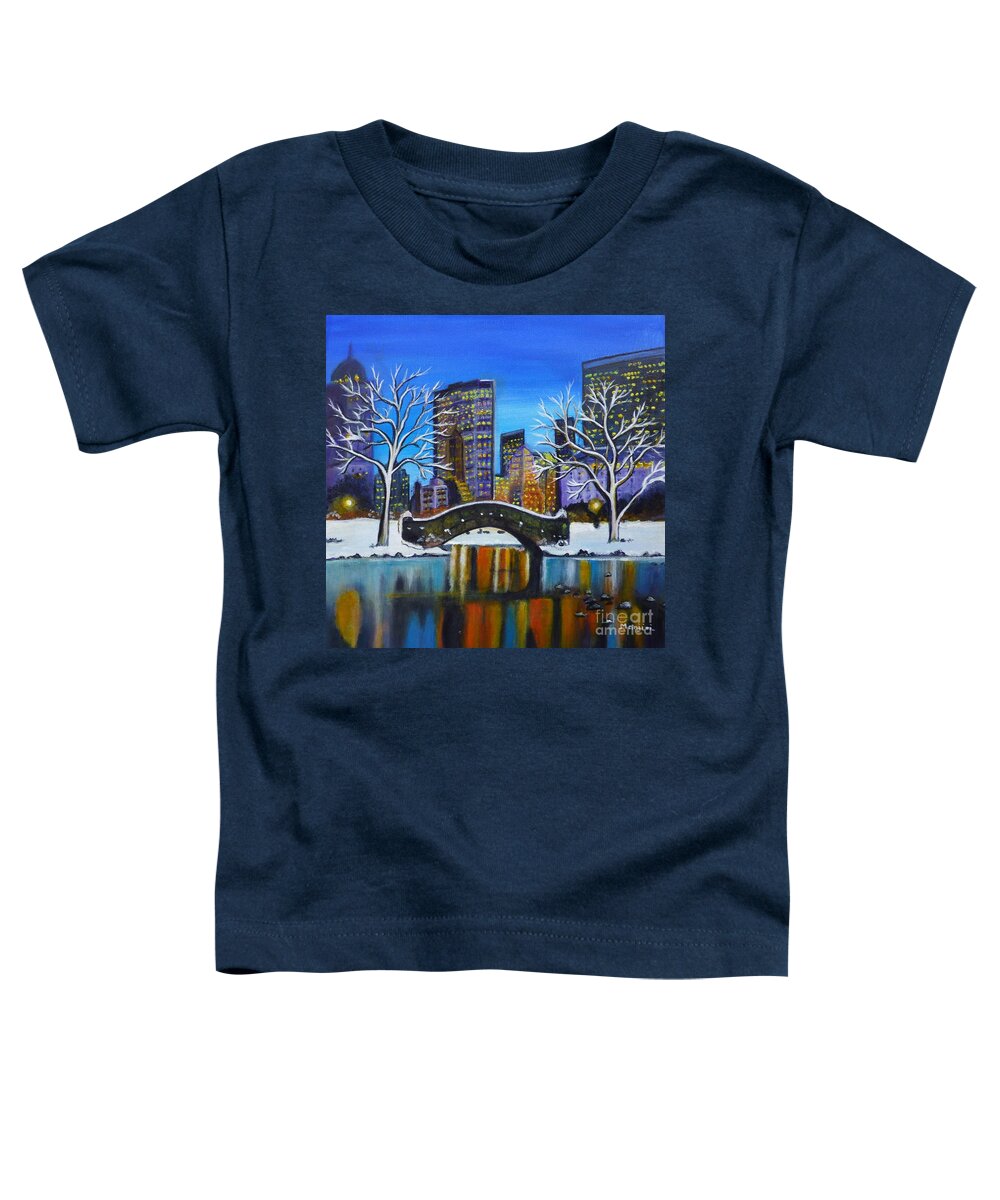 Winterlandscape Toddler T-Shirt featuring the painting Winter in New York- Night Landscape by Manjiri Kanvinde